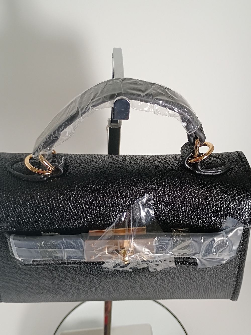 Black Top-Handle Women's Mini Bag with Gold Hardware - Picture 4 of 9
